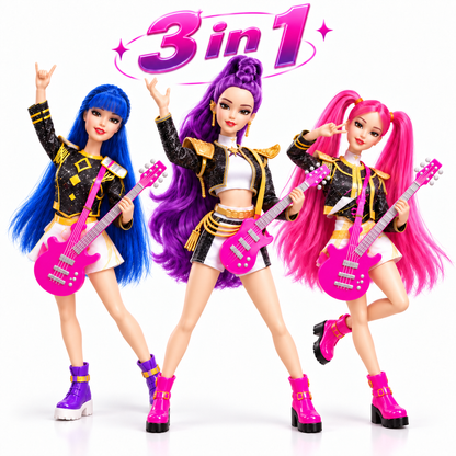 3-in-1 K-Pop Demon Hunters Fashion Doll Set with Guitar, Outfit & Boots